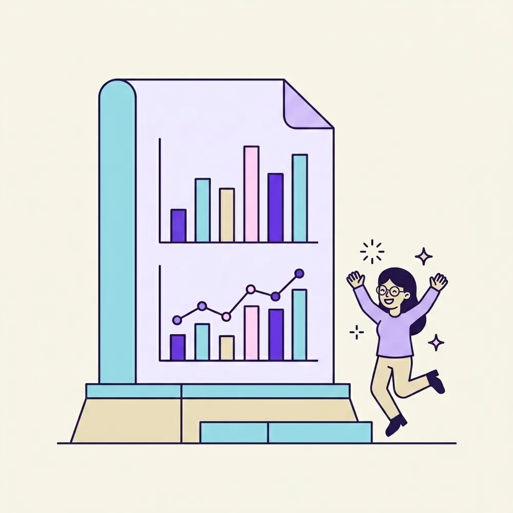 A monthly report pack with simple charts on a podium